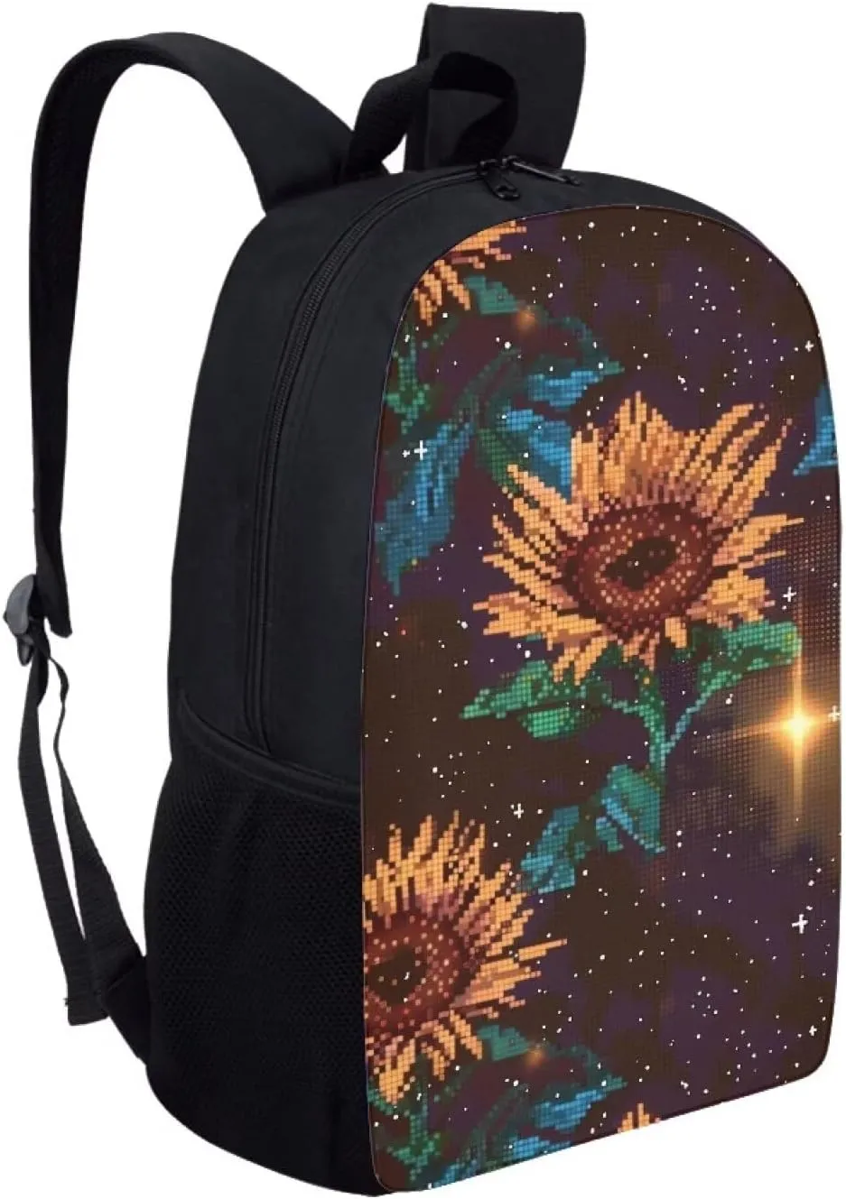 Brown Pixel Sunflowers C Print Pixel Art 17 Inch Backpack for Students，Teenager Bag，School Travel Hiking Daily Use