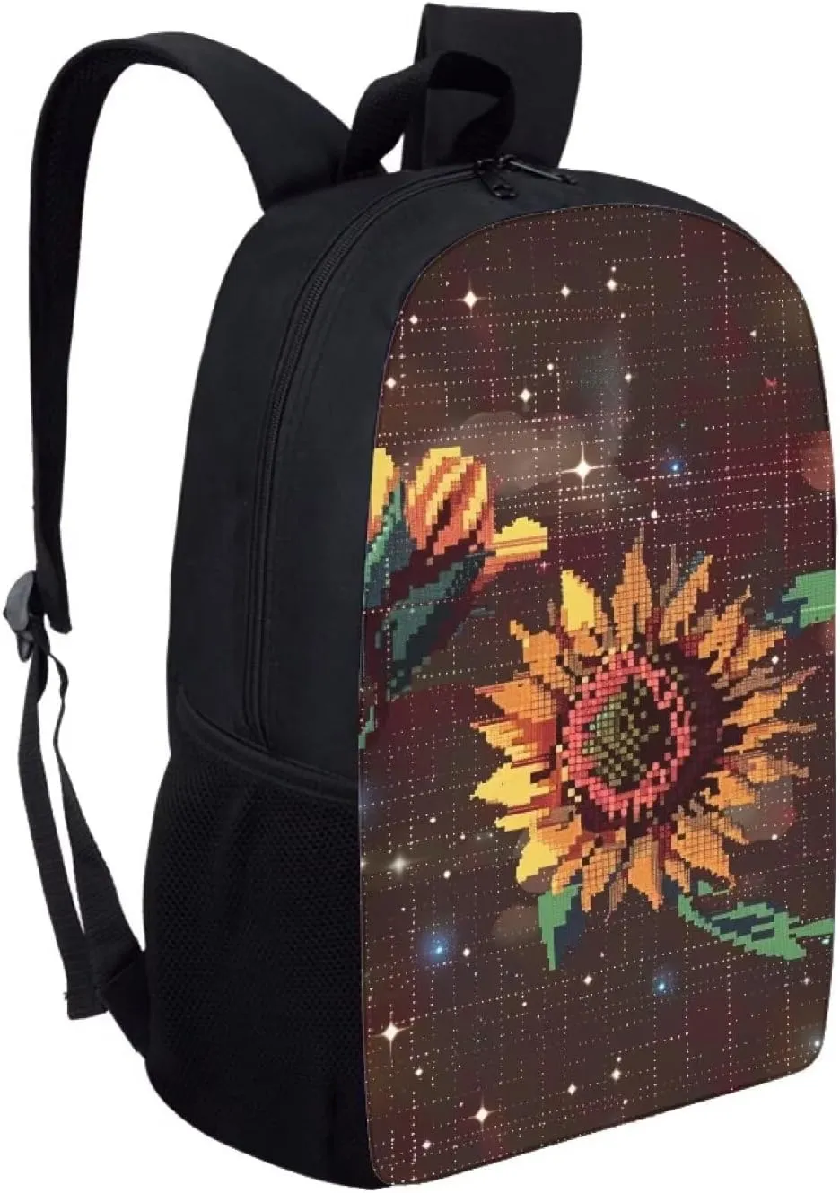 Brown Pixel Sunflowers D Print Pixel Art 17 Inch Backpack for Students，Teenager Bag，School Travel Hiking Daily Use