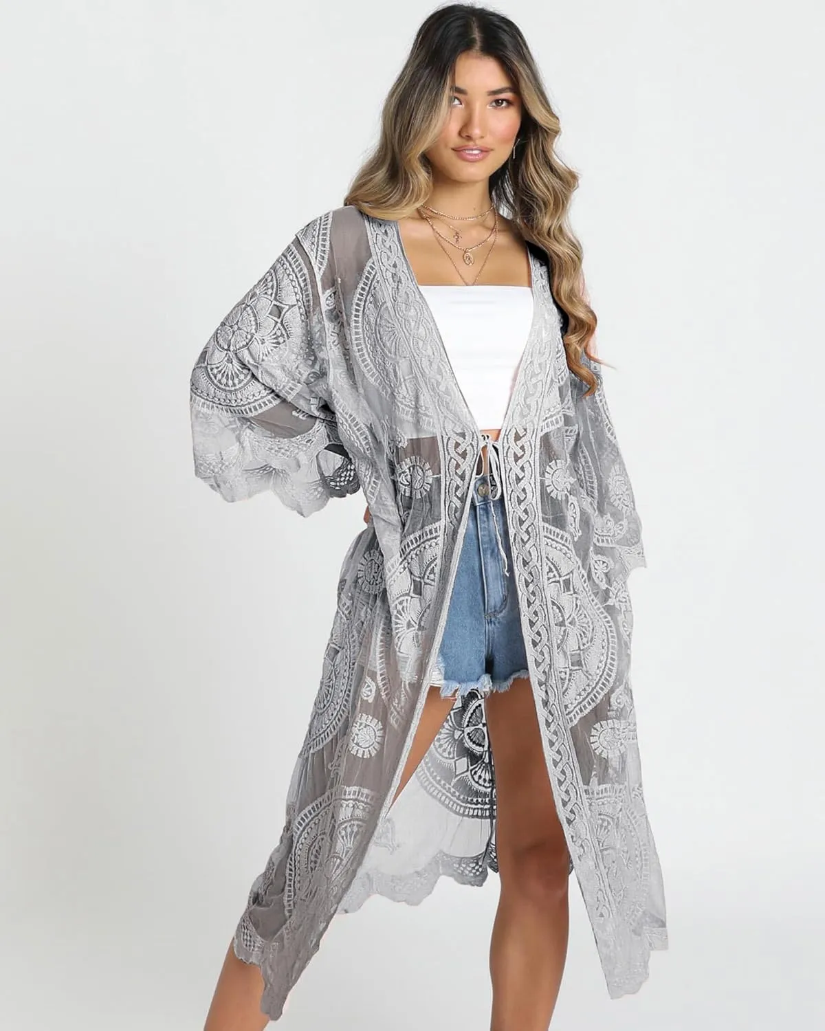 Bsubseach Women Mesh Cardigan Bikini Beach Kimono Open Front Swimsuit Cover Ups Swimwear