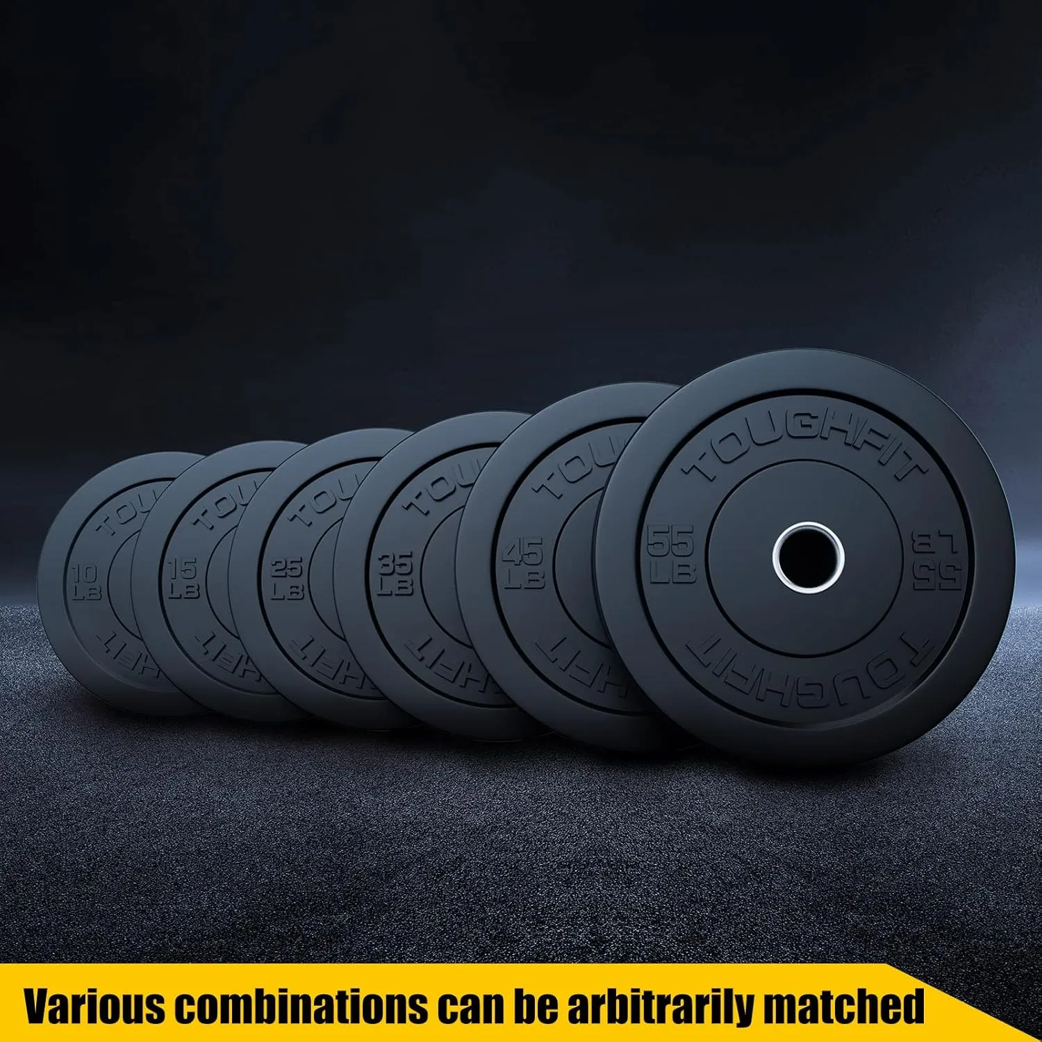 Bumper Plates with Steel Insert- Rubber 2 inch Olympic Barbell Weightlifting Plates Set for Strength Training, Muscle Toning -Pure Black, Multi Option, Single, Pair, Set…