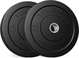 Bumper Plates with Steel Insert- Rubber 2 inch Olympic Barbell Weightlifting Plates Set for Strength Training, Muscle Toning -Pure Black, Multi Option, Single, Pair, Set…