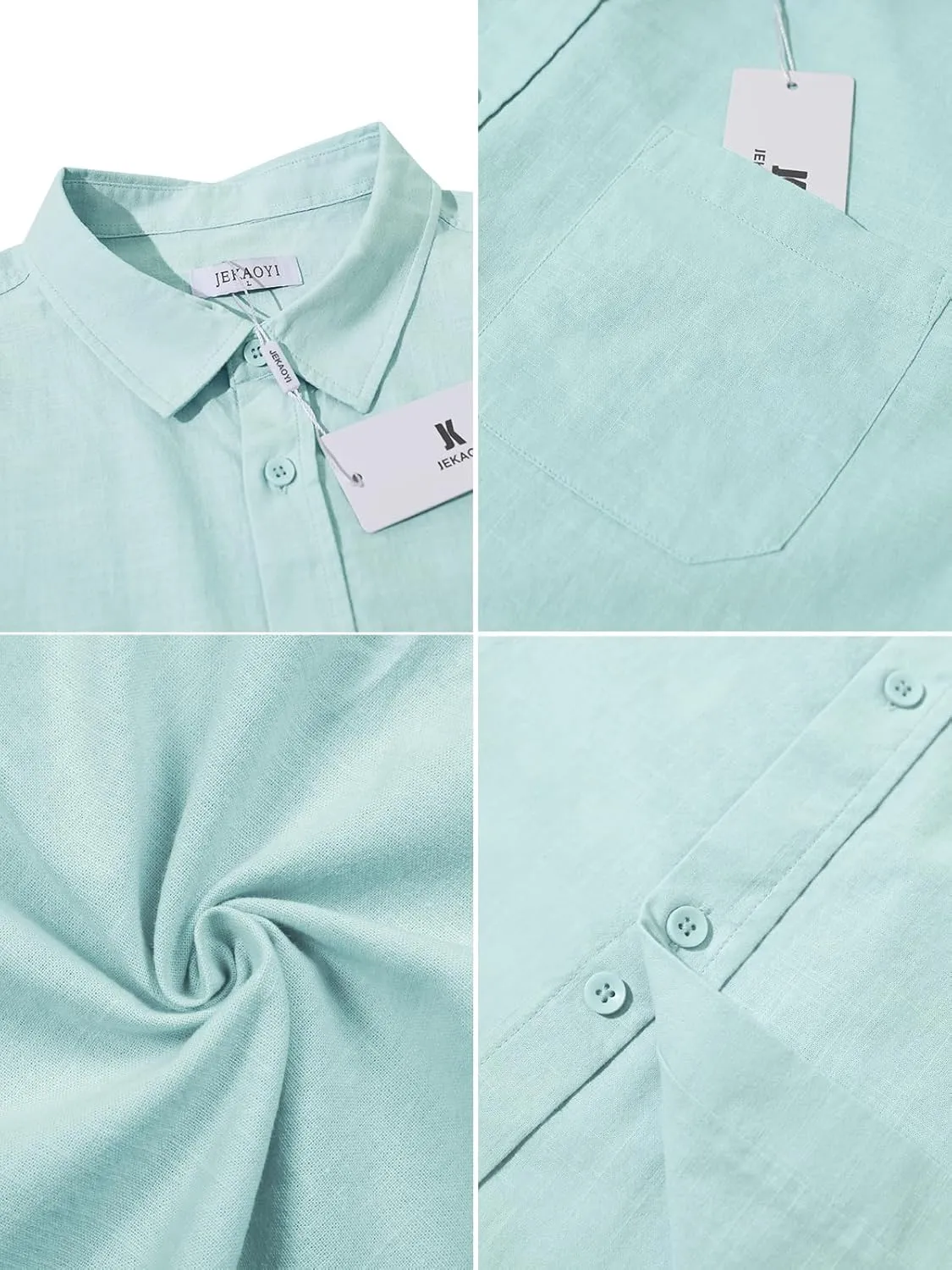 Button Down Linen Shirts for Men Casual Long Sleeve Regular Fit Cotton Beach Shirts with Pocket