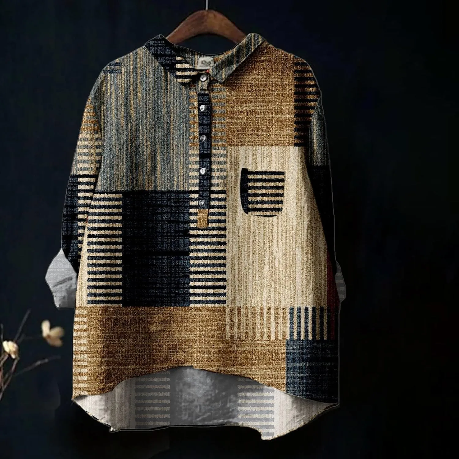 Button Down Shirts for Women Printed Loose Fit Tee Tops Lapel Neck Button Blouses Long Womens Clothes Trendy Spring