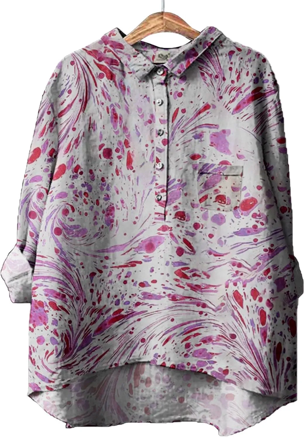Button Down Shirts for Women Printed Loose Fit Tee Tops Lapel Neck Button Blouses Long Womens Clothes Trendy Spring