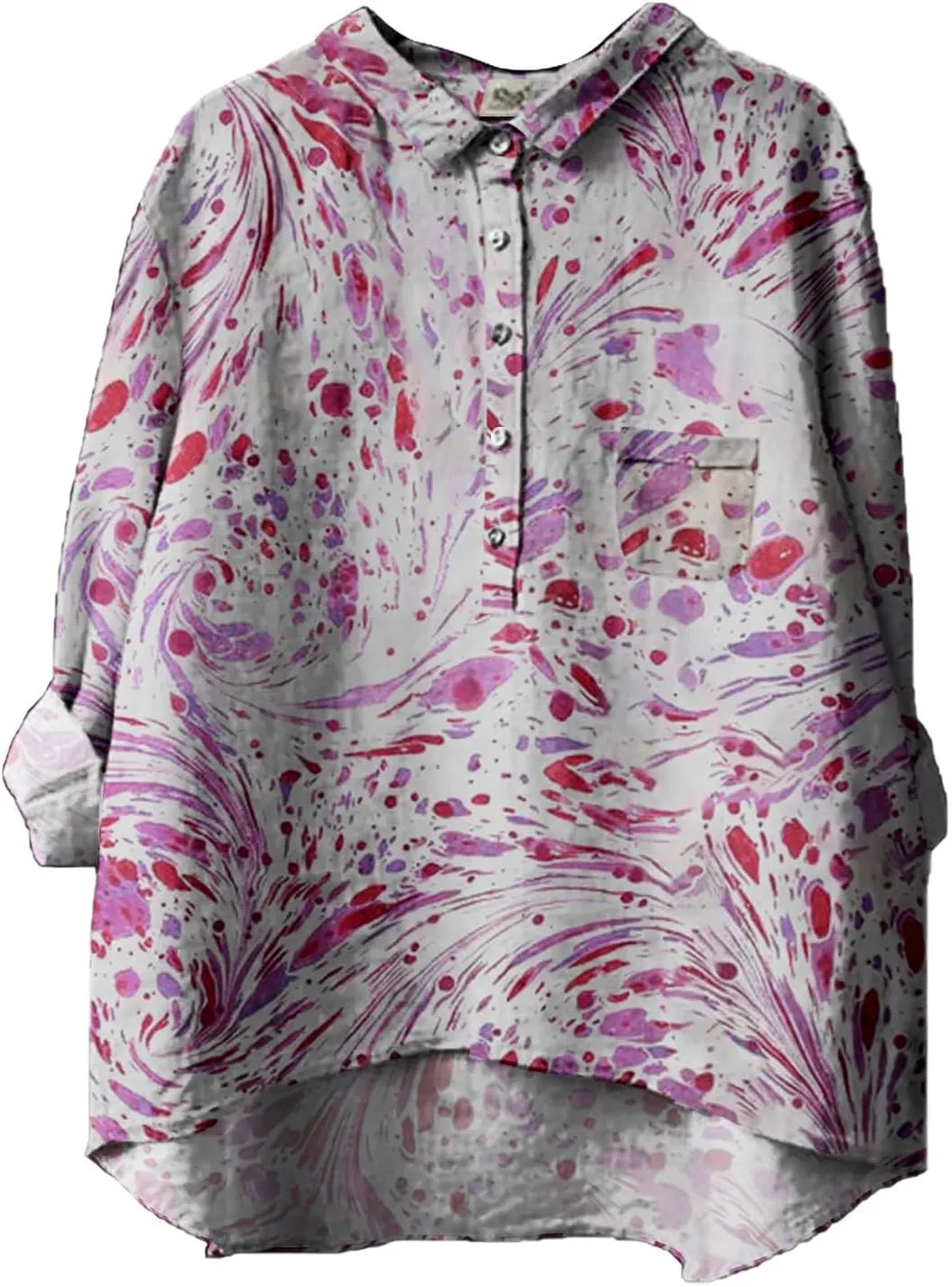 Button Down Shirts for Women Printed Loose Fit Tee Tops Lapel Neck Button Blouses Long Womens Clothes Trendy Spring