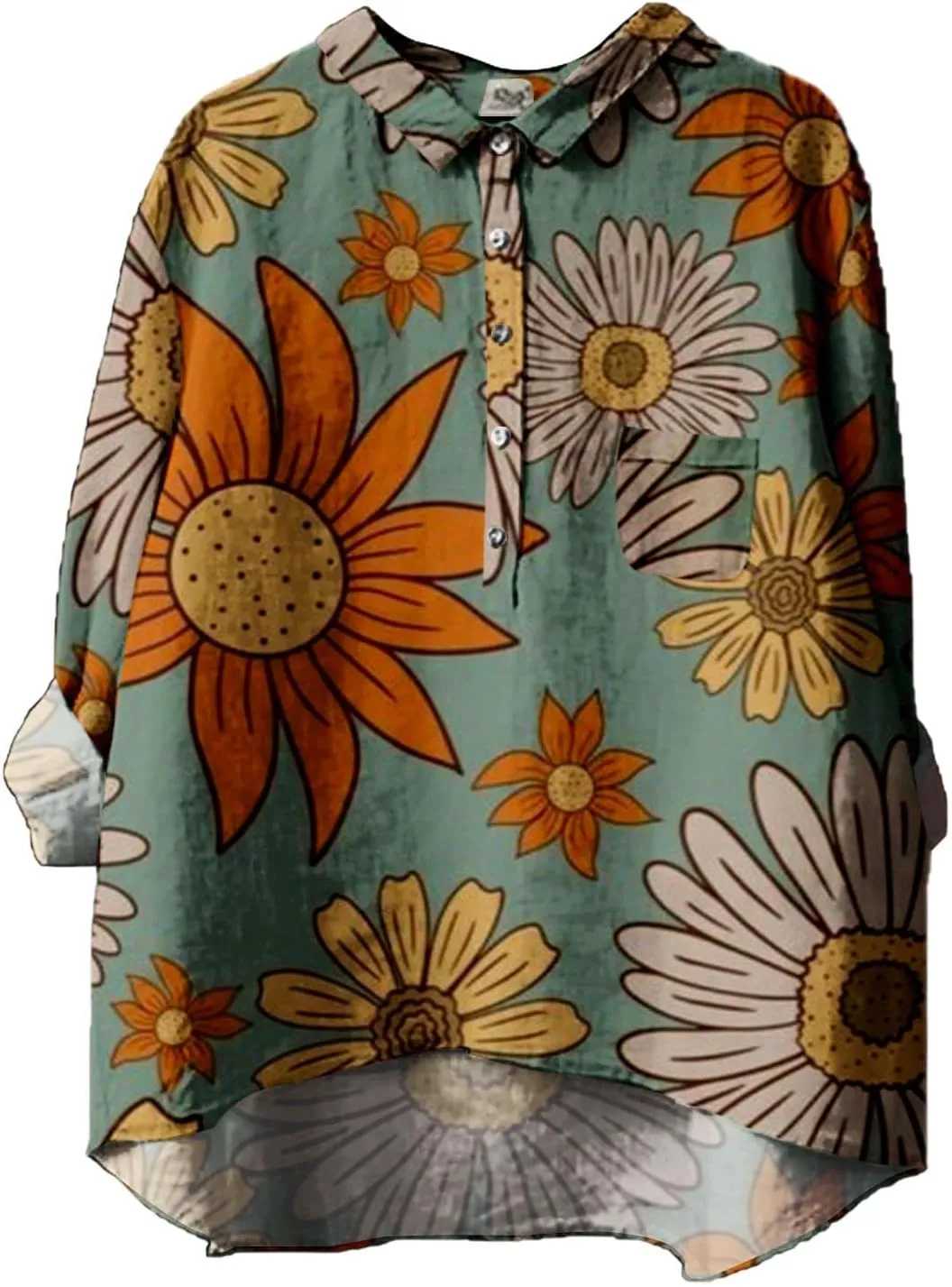 Button Down Shirts for Women Printed Loose Fit Tee Tops Lapel Neck Button Blouses Long Womens Clothes Trendy Spring