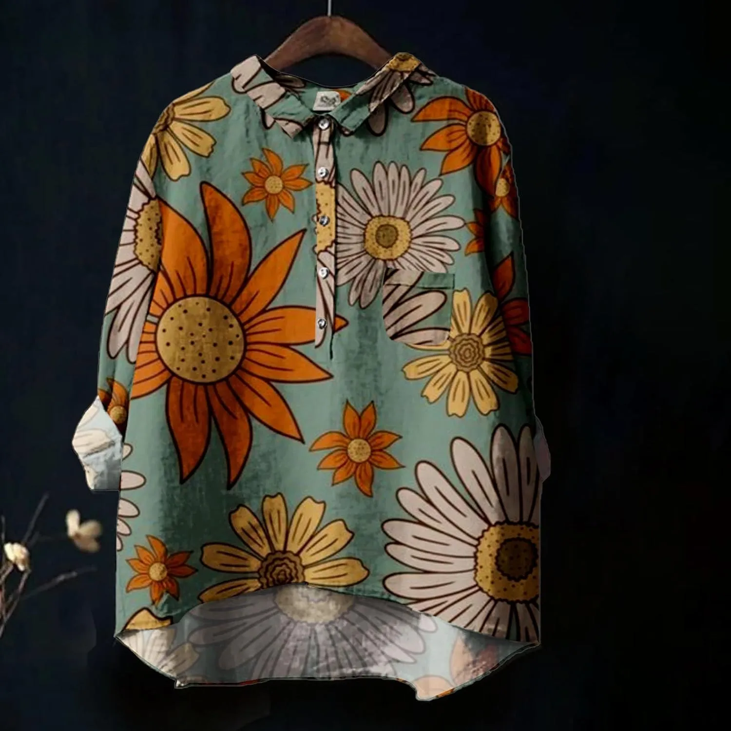 Button Down Shirts for Women Printed Loose Fit Tee Tops Lapel Neck Button Blouses Long Womens Clothes Trendy Spring