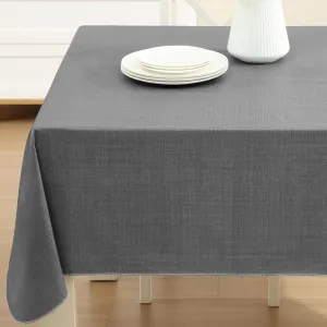 Cafe Hotel Linen Look Solid Color Heavy 4 Gauge Vinyl Flannel Backed Tablecloth, Indoor/Outdoor Wipe Clean Tablecloth, 60 Inch x 120 Inch Oblong/Rectangle, Grey