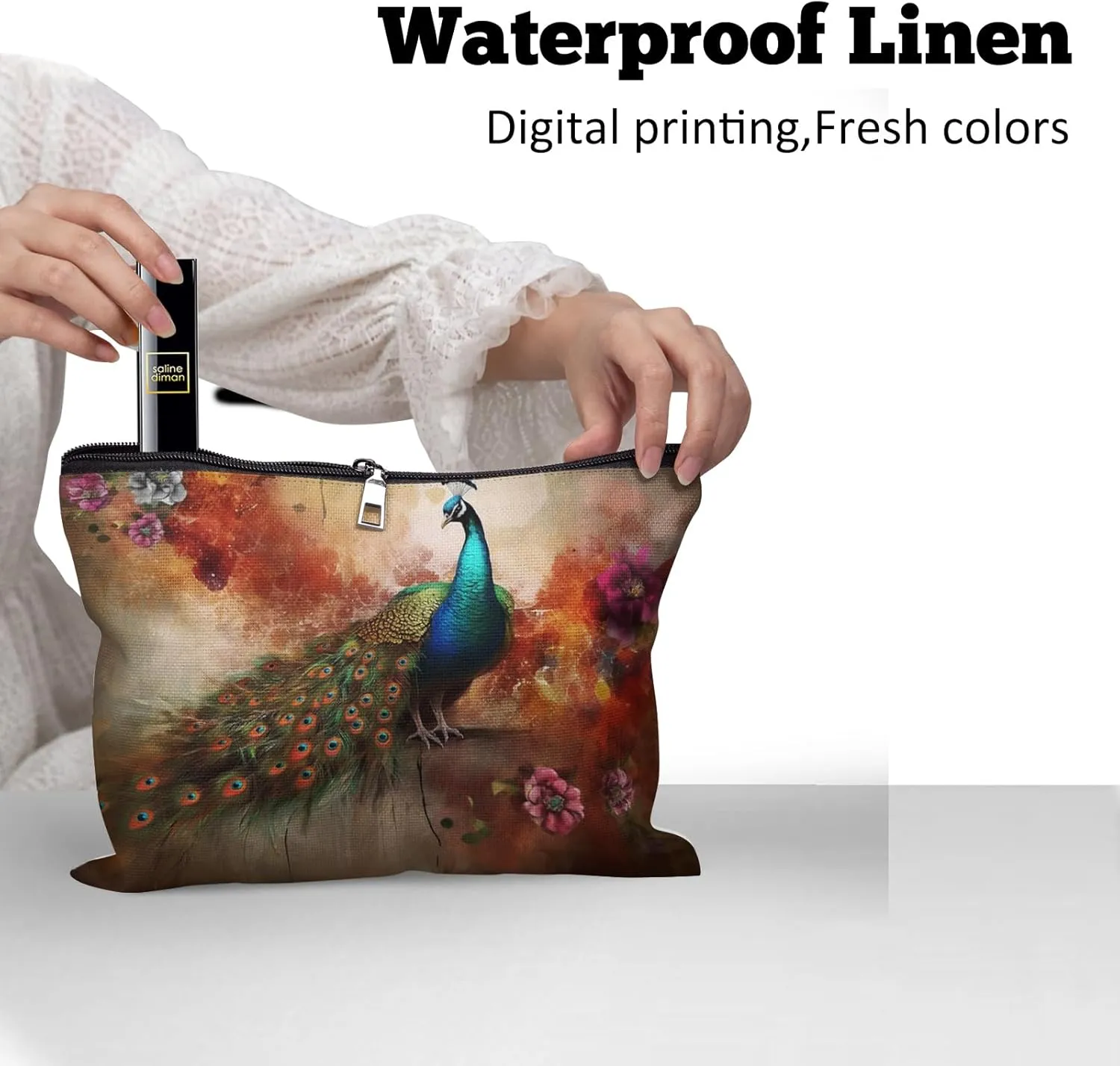 Cafl Peacock Makeup Bag Travel Large Artistic Phoenix Cosmetic Bag Organizer toiletry Essentials Jewelry Zipper Bag Gift For Women -10×8 inch