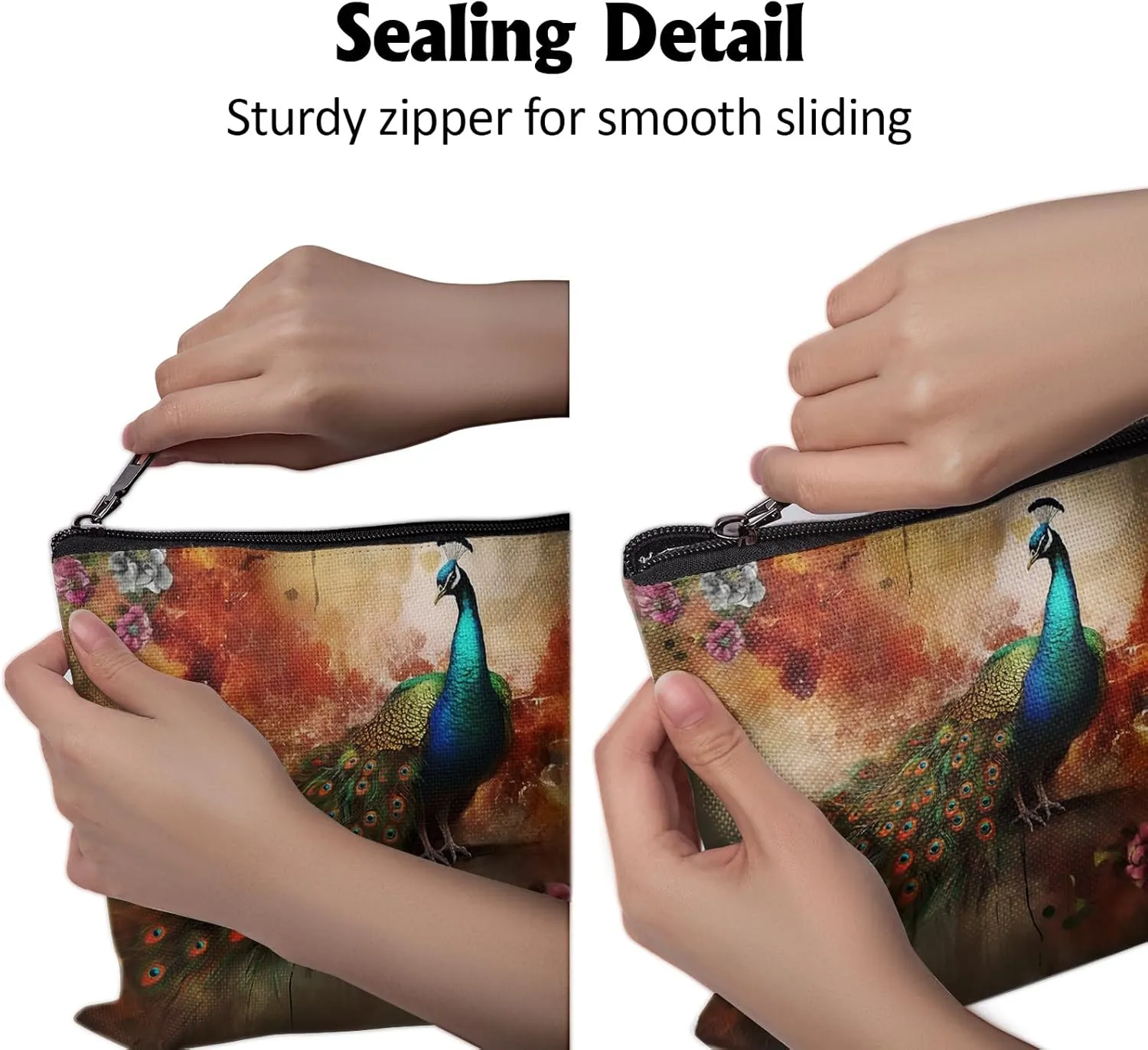 Cafl Peacock Makeup Bag Travel Large Artistic Phoenix Cosmetic Bag Organizer toiletry Essentials Jewelry Zipper Bag Gift For Women -10×8 inch