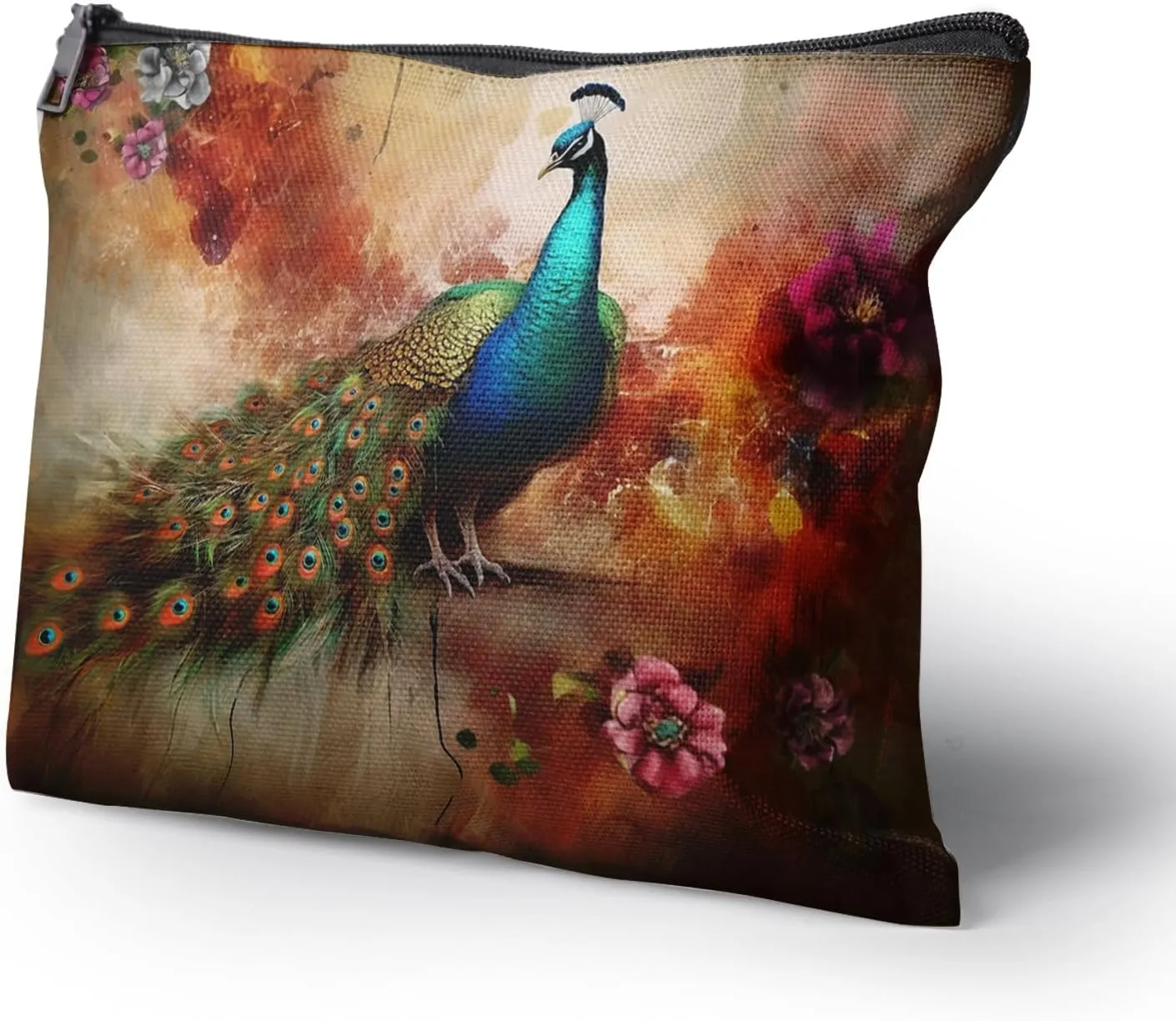 Cafl Peacock Makeup Bag Travel Large Artistic Phoenix Cosmetic Bag Organizer toiletry Essentials Jewelry Zipper Bag Gift For Women -10×8 inch