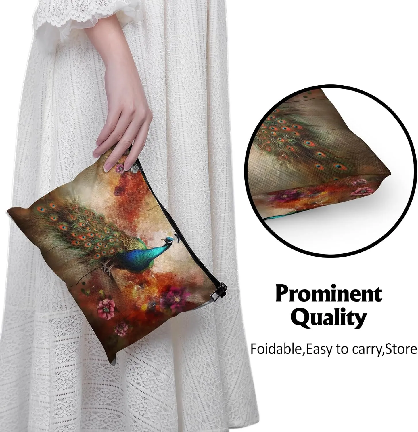 Cafl Peacock Makeup Bag Travel Large Artistic Phoenix Cosmetic Bag Organizer toiletry Essentials Jewelry Zipper Bag Gift For Women -10×8 inch