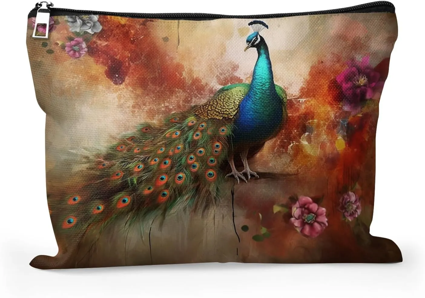Cafl Peacock Makeup Bag Travel Large Artistic Phoenix Cosmetic Bag Organizer toiletry Essentials Jewelry Zipper Bag Gift For Women -10×8 inch