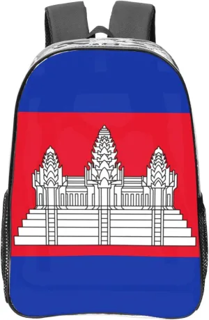 Cambodia Flag Transparent Backpack-16-Inch Pvc Clear Backpack With Side Pockets,Black