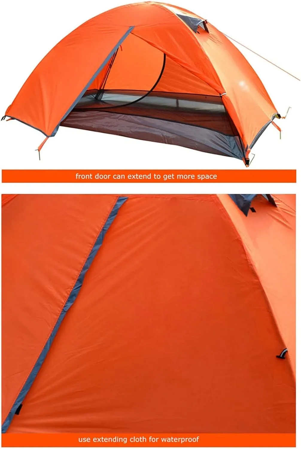 Camping Tents, Backpacking Tent 2 Person Aluminum Pole Lightweight Camping Tent Double Layer Portable Handbag for Hiking Travelling (Color : Orange)