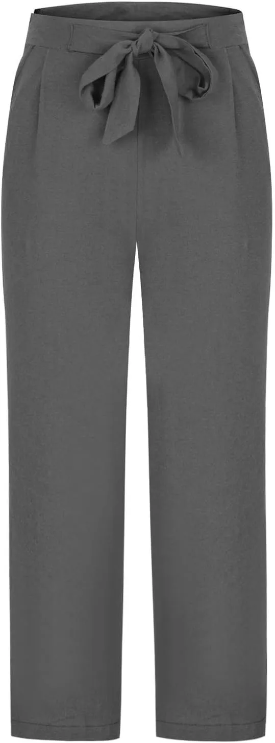 Capri Pants for Women Stretch Cotton Linen Bow Tie Solid Color Sweatpants Casual Fashion 2025 Capris with Pockets