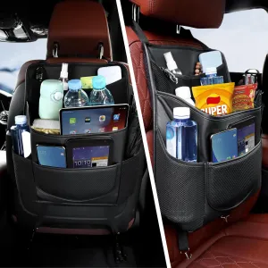 Car Seat Back Oragnizer Large Capacity Handbag Holder With Side String Bag Pockets Hanging Carbon Fiber Texture Automobile Storage Bag Behind Seats