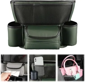 Car Storage Pocket Handbag Holder for Car Between Seats, Multi-Pocket Automotive Seat Organizer Large Capacity Storage Bag, Removable Car Organizer Pocket Pet Kids Barrier Car Net Pocket (Green)