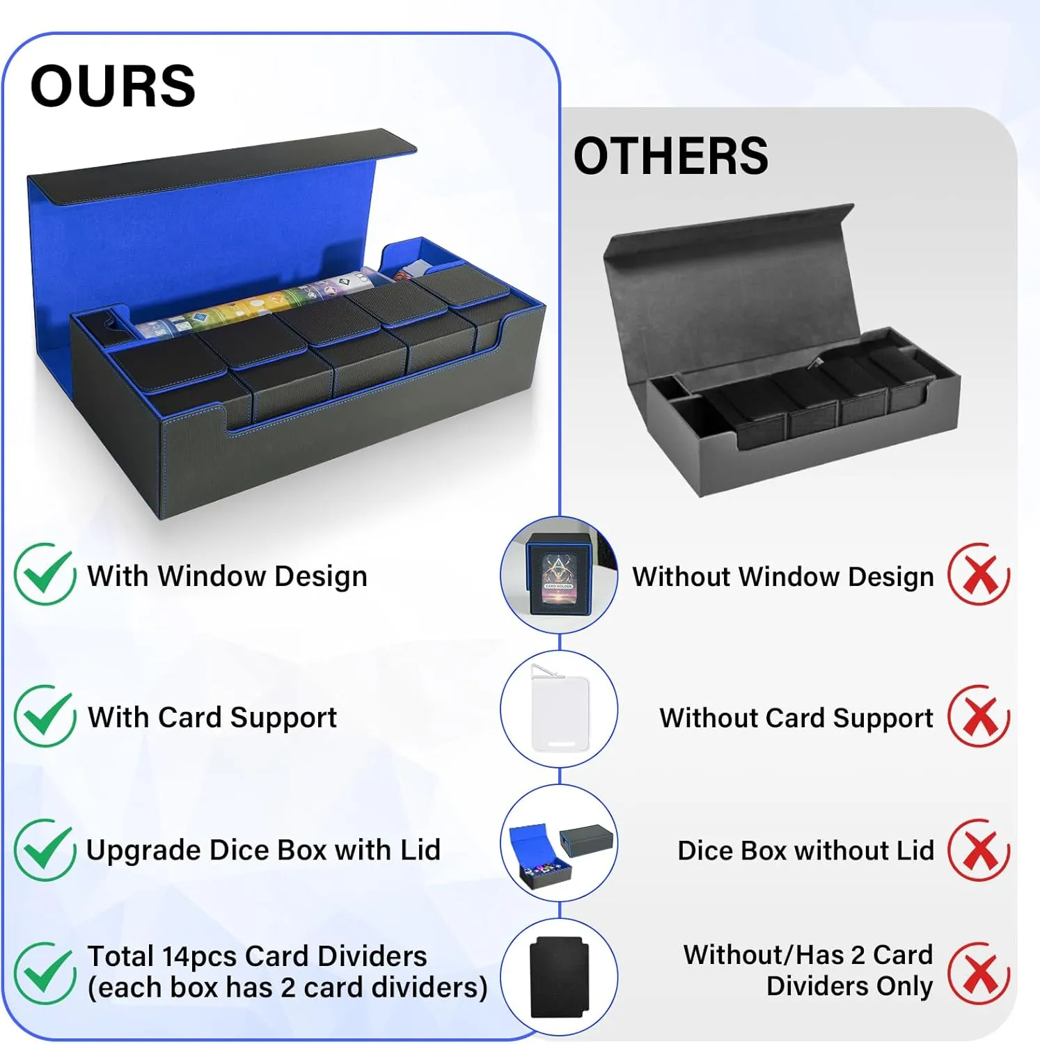 Card Deck Box for MTG Commander, Large 6 in 1 Card Storage Display Case with 5PCS TCG Deck Boxes & Dice Tray, Holds 2400  Unsleeved Trading Cards (Black&Blue Set)