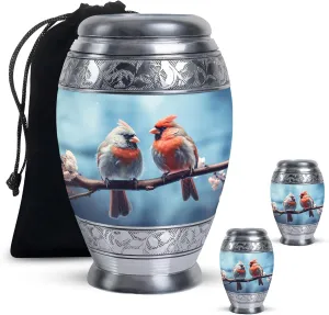 Cardinal Spring Meeting - Large Urns for Human - Combo of 1 Large Urn with Velvet Bag and 2 Small - Burial Urn for Ashes - Memorial Urn Small - Cremation Ash Urns Mini - Mom Urn - Funeral Urn