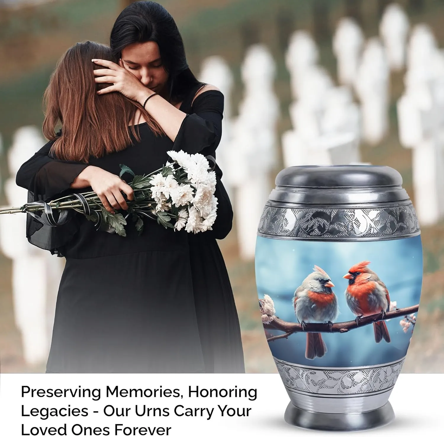 Cardinal Spring Meeting - Large Urns for Human - Combo of 1 Large Urn with Velvet Bag and 2 Small - Burial Urn for Ashes - Memorial Urn Small - Cremation Ash Urns Mini - Mom Urn - Funeral Urn