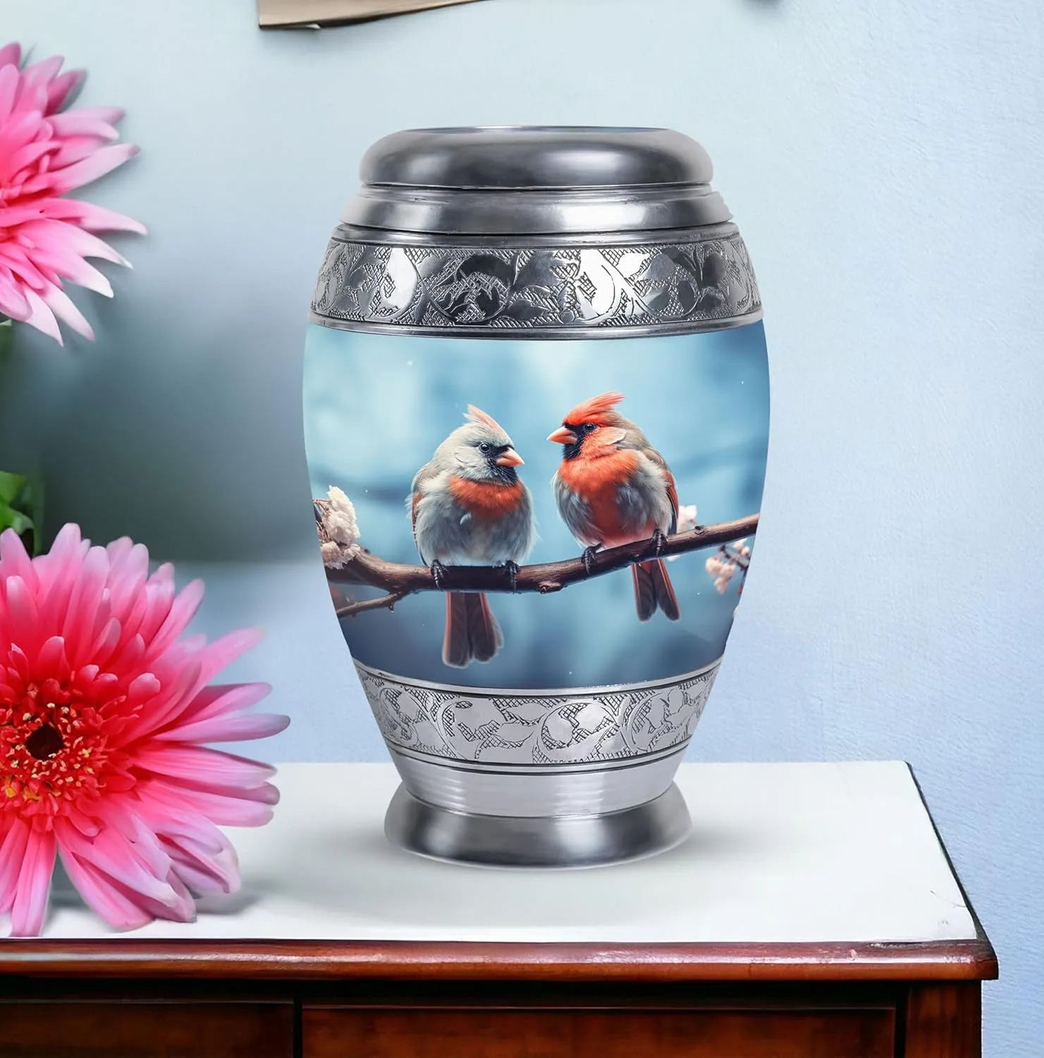 Cardinal Spring Meeting - Large Urns for Human - Combo of 1 Large Urn with Velvet Bag and 2 Small - Burial Urn for Ashes - Memorial Urn Small - Cremation Ash Urns Mini - Mom Urn - Funeral Urn