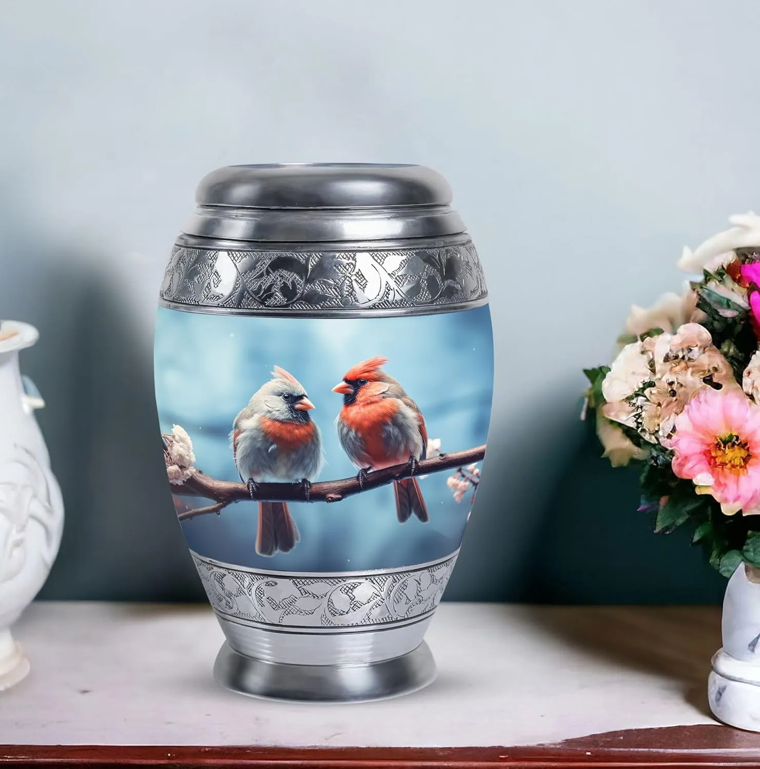 Cardinal Spring Meeting - Large Urns for Human - Combo of 1 Large Urn with Velvet Bag and 2 Small - Burial Urn for Ashes - Memorial Urn Small - Cremation Ash Urns Mini - Mom Urn - Funeral Urn