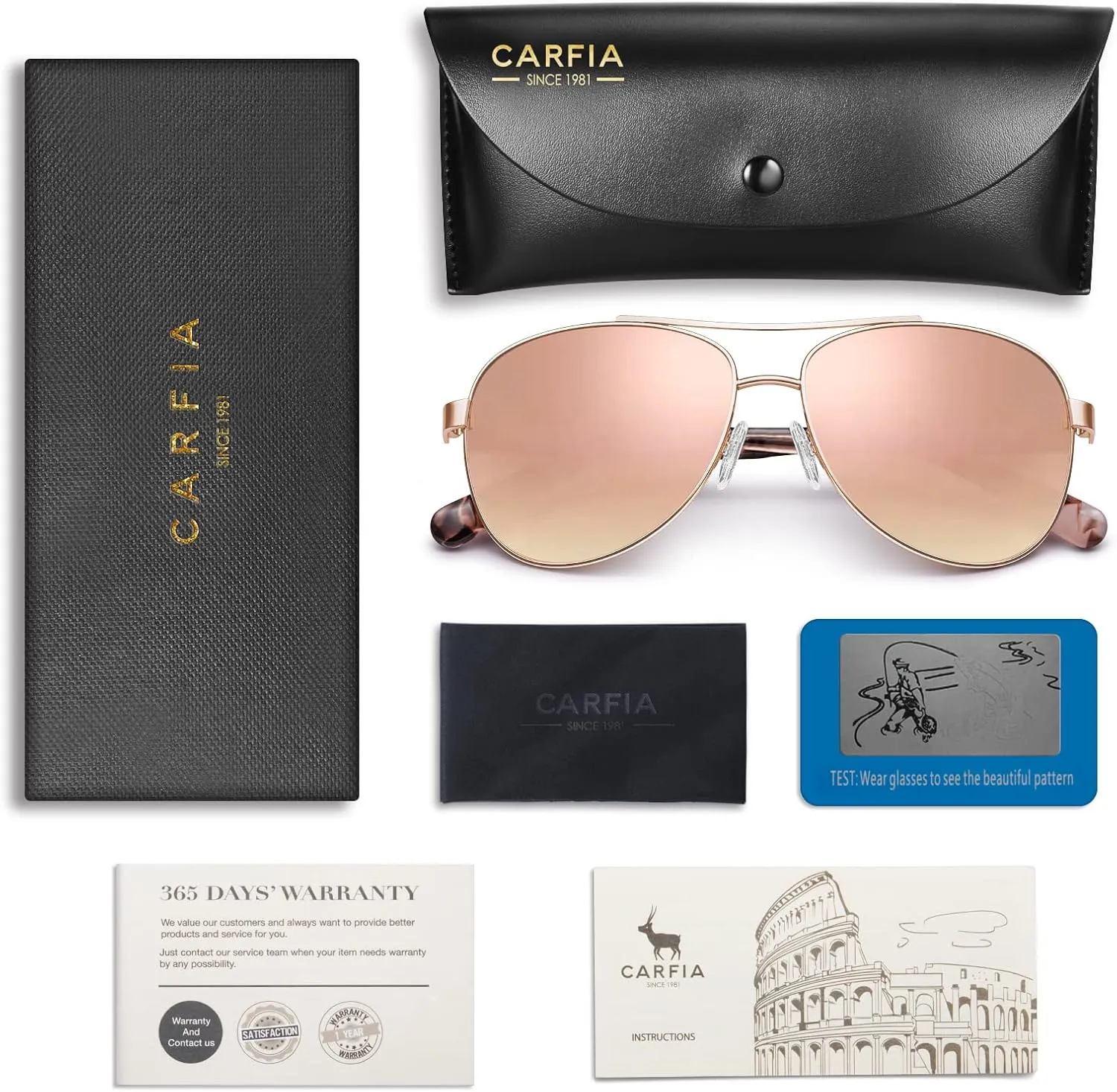 CARFIA Polarized Sunglasses for Women UV Protection Acetate Arms Metal Frame Woman's Shades CA3216