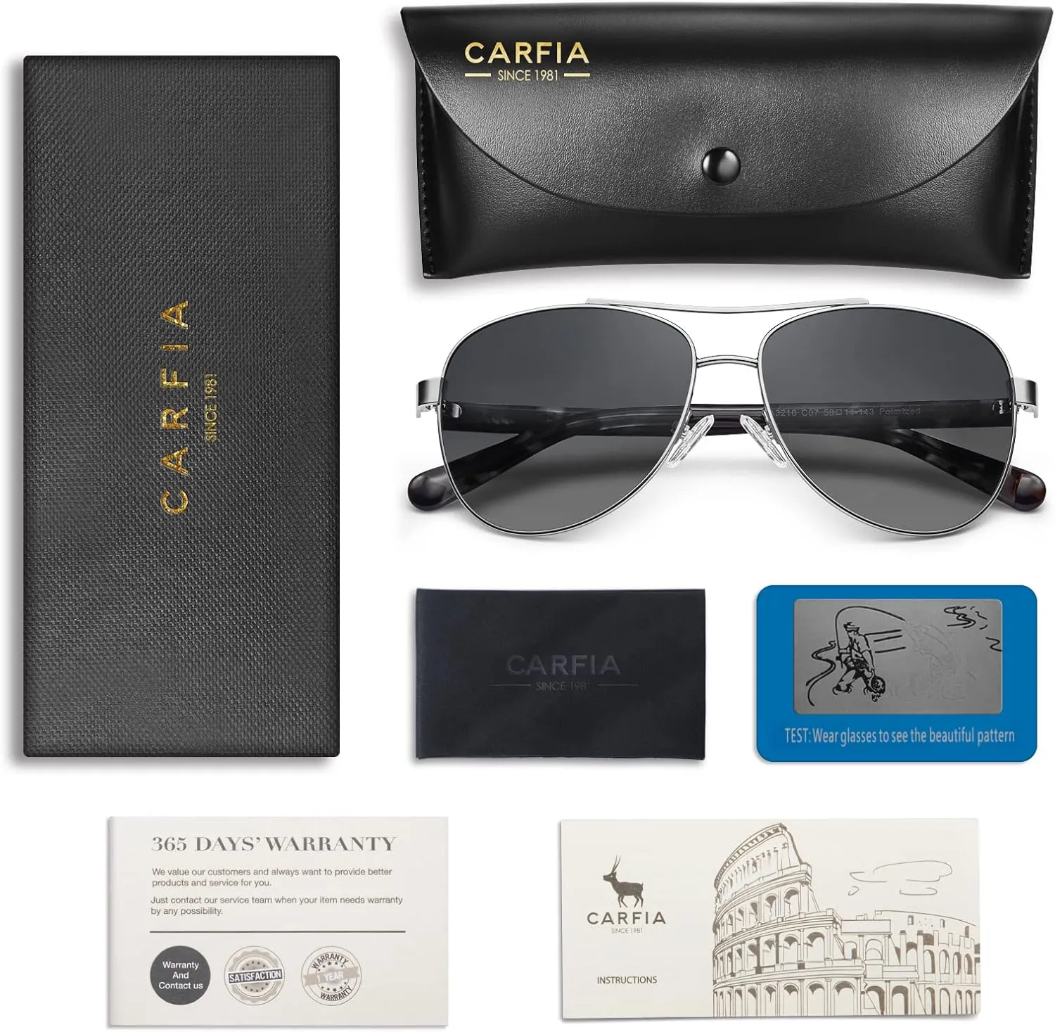 CARFIA Polarized Sunglasses for Women UV Protection Acetate Arms Metal Frame Woman's Shades CA3216