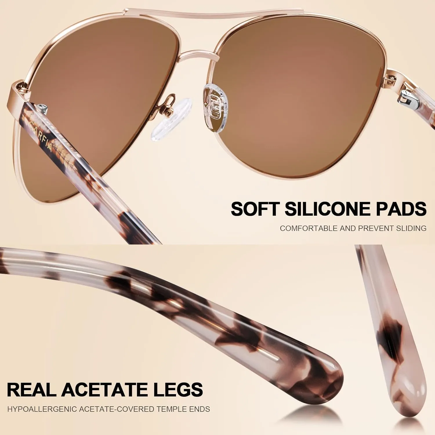 CARFIA Polarized Sunglasses for Women UV Protection Acetate Arms Metal Frame Woman's Shades CA3216
