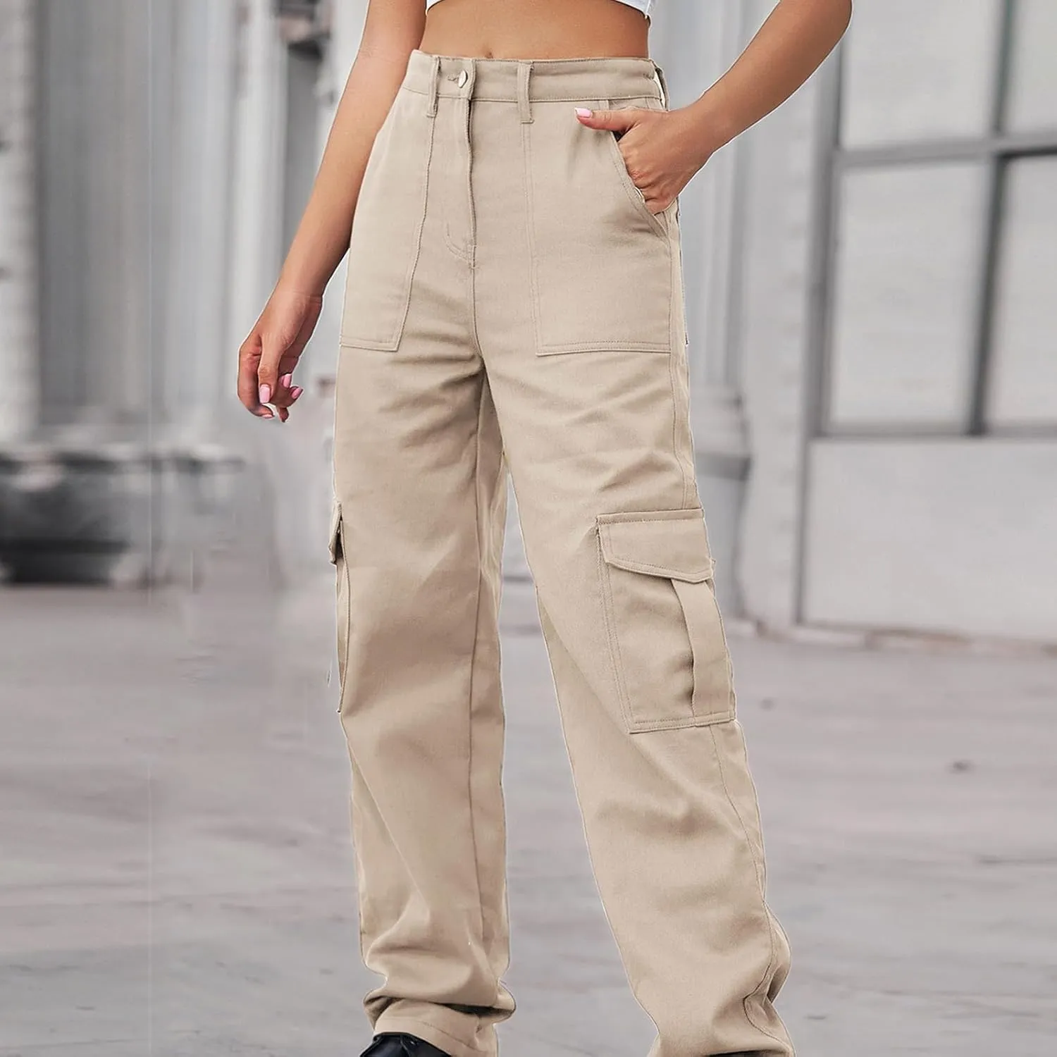 Cargo Jeans for Women Baggy Jeans Slacks Straight-Leg Pants Wrinkle Free Pants Business Casual Denim Pants