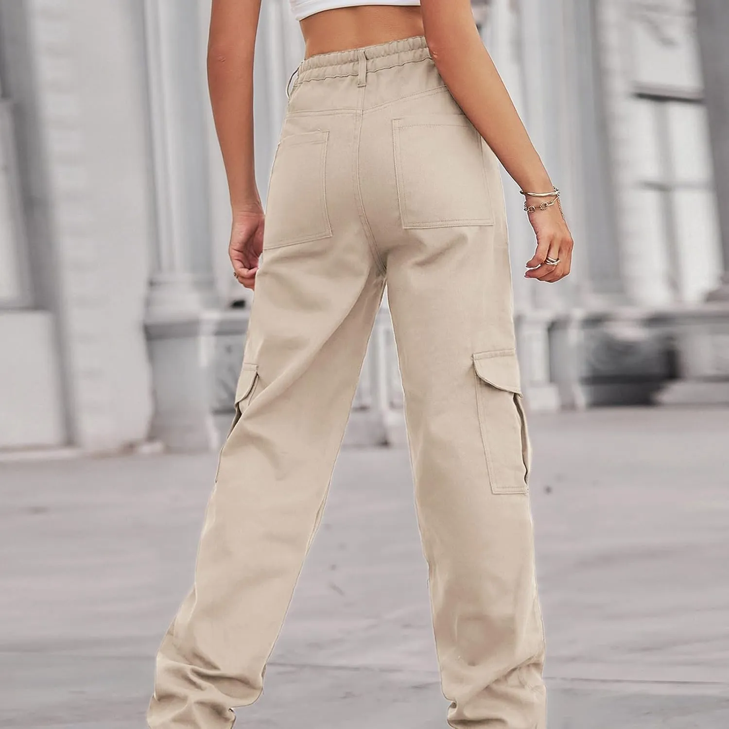Cargo Jeans for Women Baggy Jeans Slacks Straight-Leg Pants Wrinkle Free Pants Business Casual Denim Pants