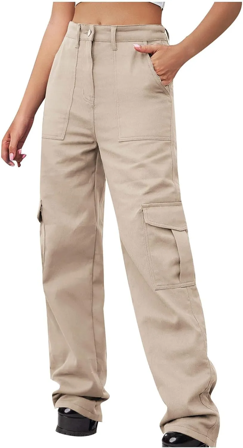 Cargo Jeans for Women Baggy Jeans Slacks Straight-Leg Pants Wrinkle Free Pants Business Casual Denim Pants