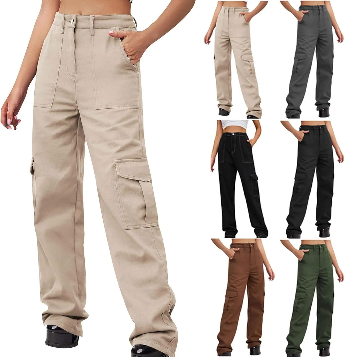Cargo Jeans for Women Baggy Jeans Slacks Straight-Leg Pants Wrinkle Free Pants Business Casual Denim Pants