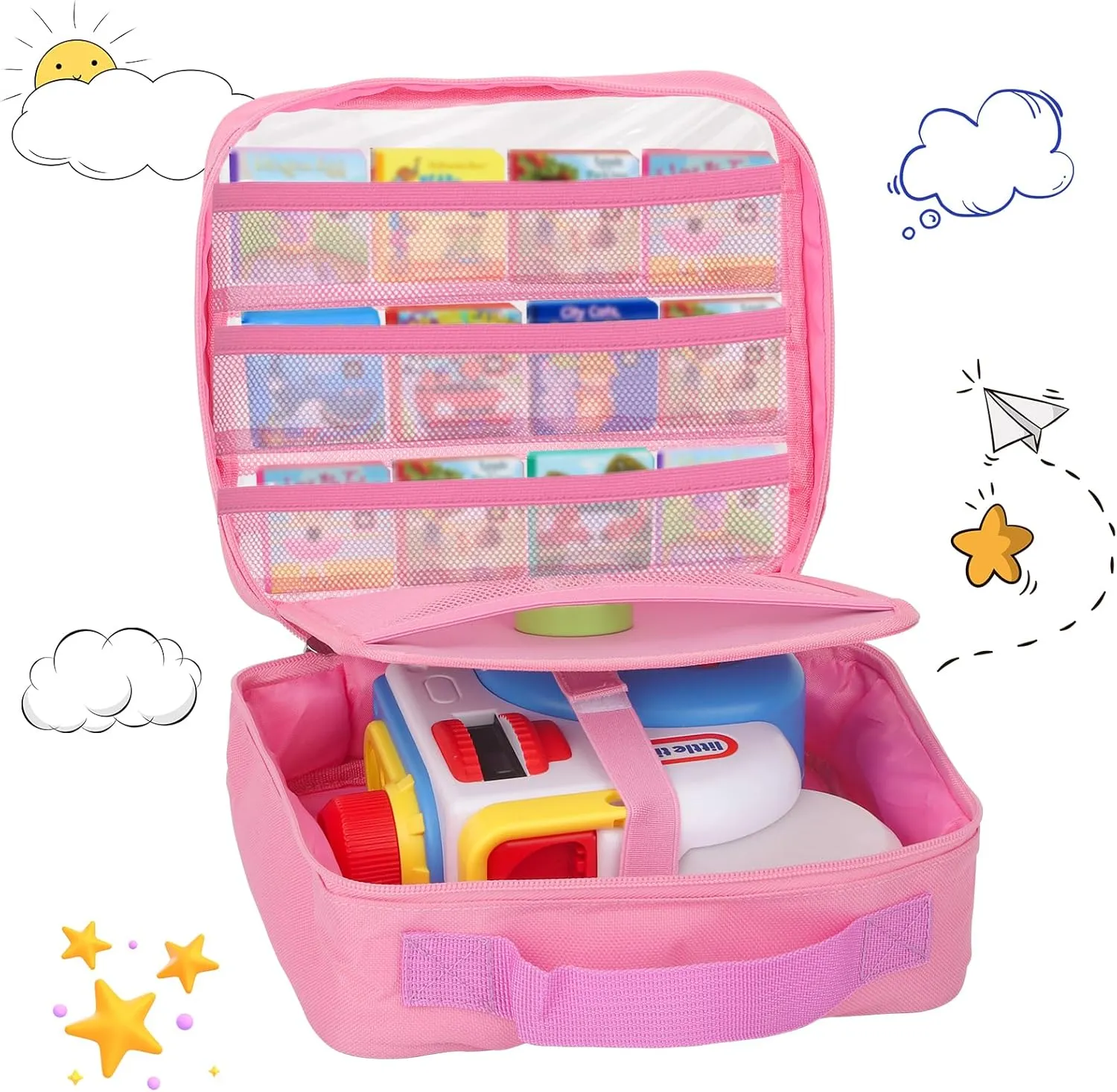Carrying Case Compatible with Little Tikes Story Dream Machine Books Starter Set,Portable Storage Bag with Handle for Storytime,Little Golden Book,Little Puppy Character (Pink)
