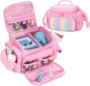 Carrying Case Compatible with Toniebox, Portable Bag for Audio Player Starter Set, Storage Travel Case for Charging Station Headphone, with Shoulder Strap and Handle, Pink, Patented Design(Bag Only)