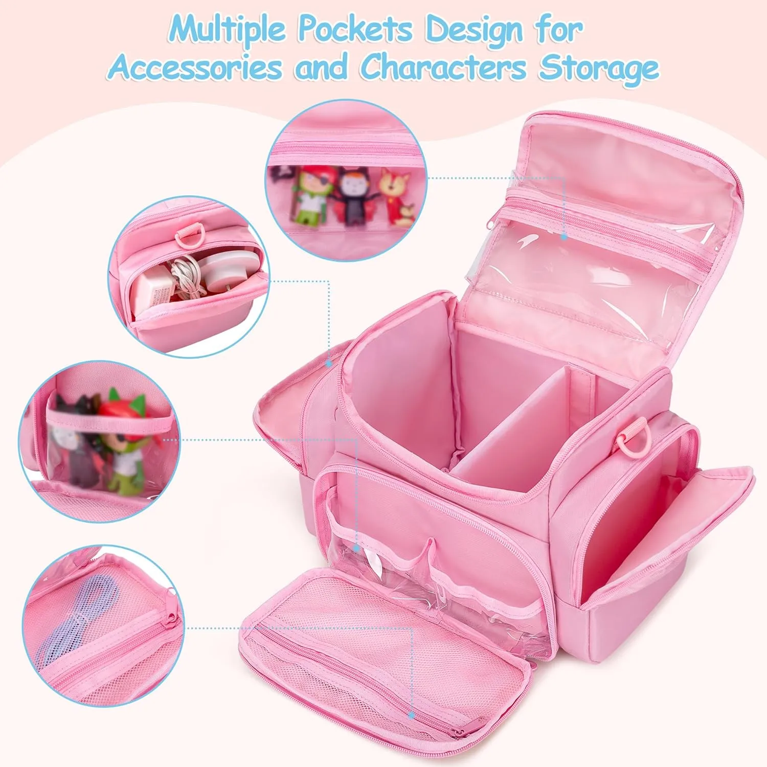 Carrying Case Compatible with Toniebox, Portable Bag for Audio Player Starter Set, Storage Travel Case for Charging Station Headphone, with Shoulder Strap and Handle, Pink, Patented Design(Bag Only)