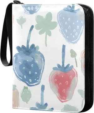 Cartoon Colorful Strawberry Card Binder Trading Cards Holder 4-Pocket，Album Pages Card Display Sleeves Fits 400 Cards Collector Book