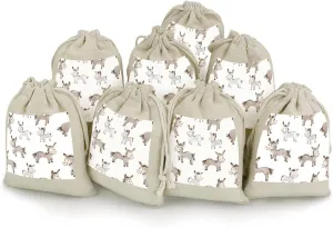 Cartoon Donkeys Cotton Drawstring Bags 8 Pack Small Gift Bags Reusable Empty Gift Pouch