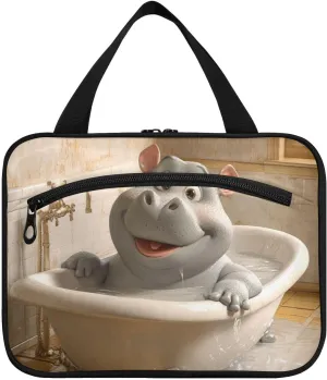 Cartoon Hippo Retro Bathtub hanging cosmetic travel bags for women with hook, designer compact waterproof cosmetic bag for travel must haves bathroom bolso para maquillaje de mujer L