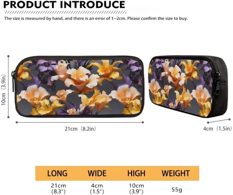 Cartoon Iris Floral Print 3 Pcs Shoulder Lunch Bag and Pen Case Bag Set Cute Yellow Flower Painting Travel Backpack 17 Inch Student Backpack Bookbags Set