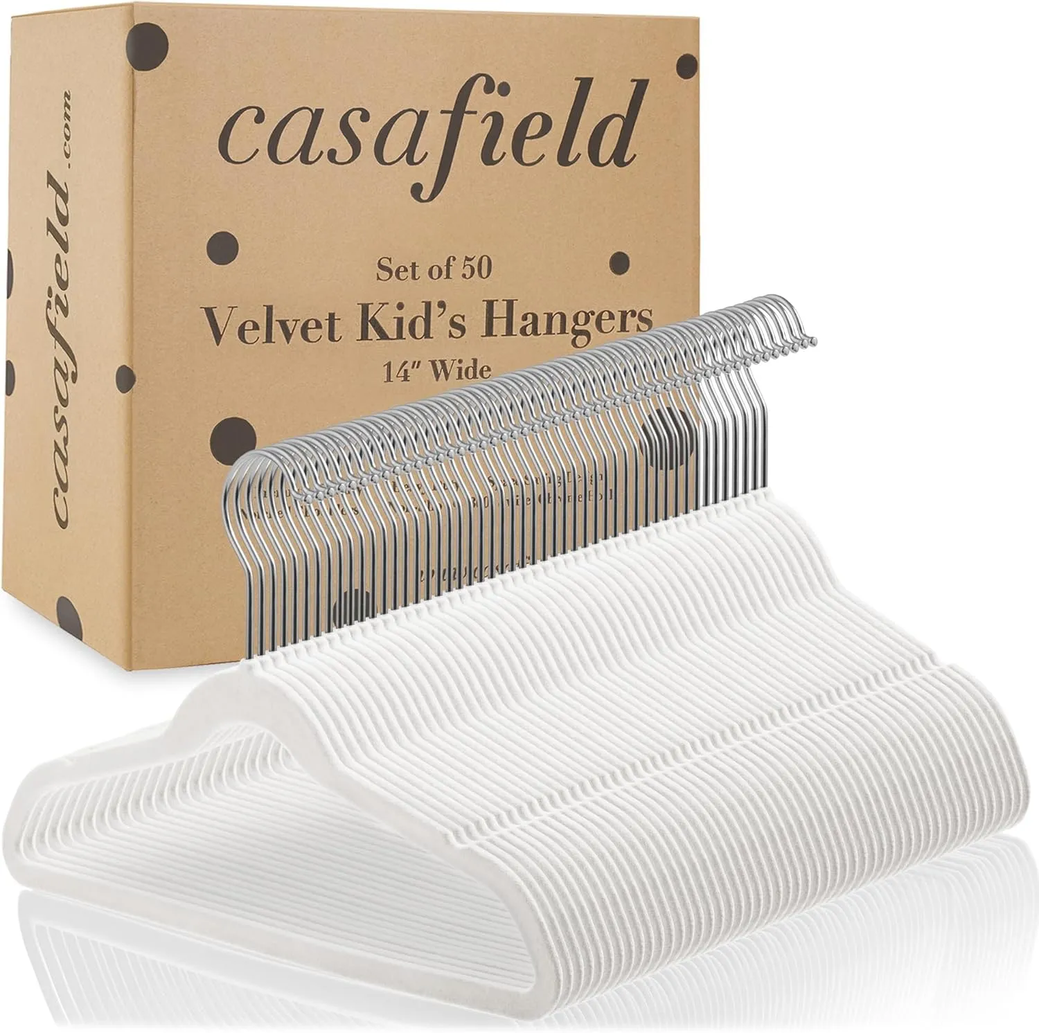 Casafield 50 Velvet Kid's Hangers - 14" Size for Children's Clothes - Ivory