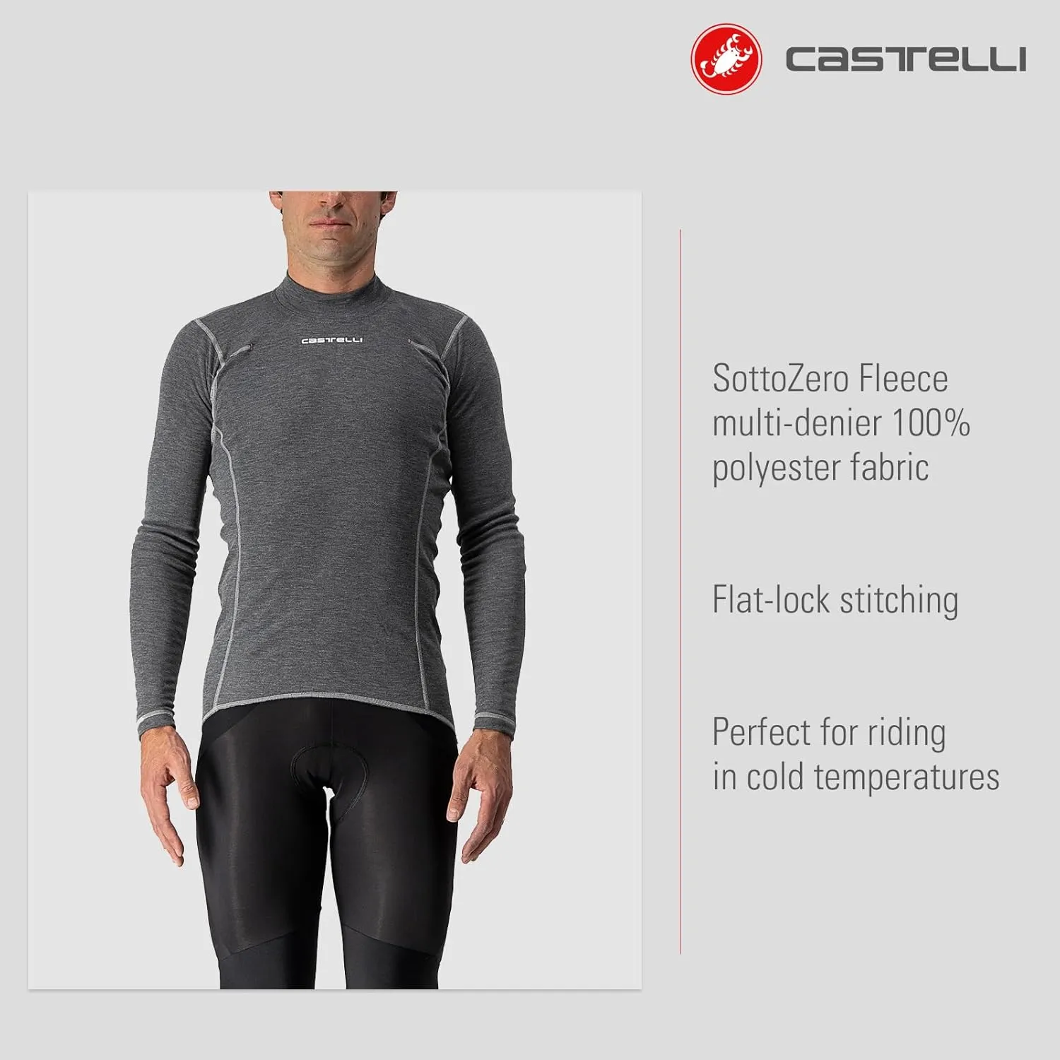 CASTELLI Men's Flanders Warm Long Sleeve Jersey, Fleece Crew Neck Base Layer for Road and Gravel Biking I Cycling