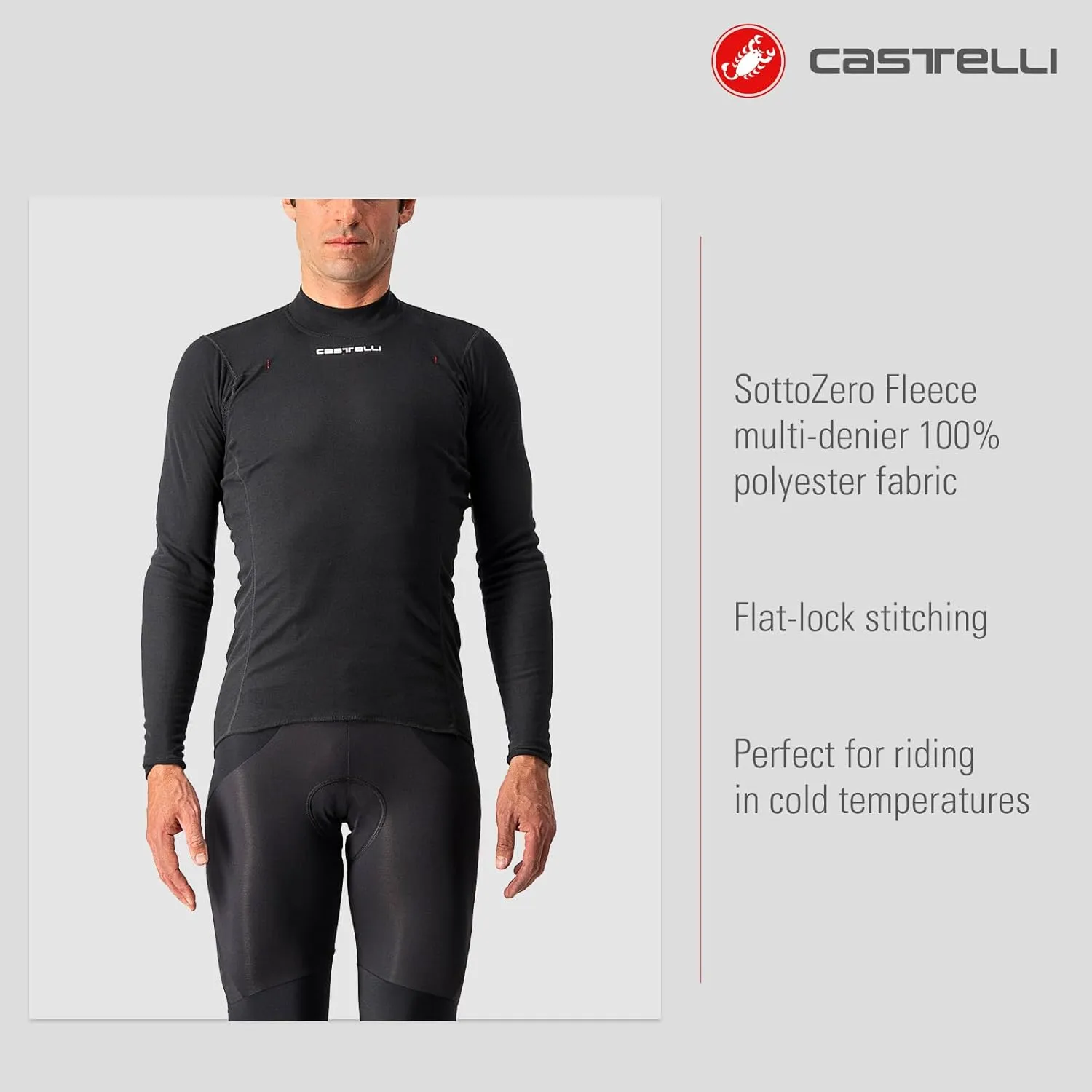 CASTELLI Men's Flanders Warm Long Sleeve Jersey, Fleece Crew Neck Base Layer for Road and Gravel Biking I Cycling