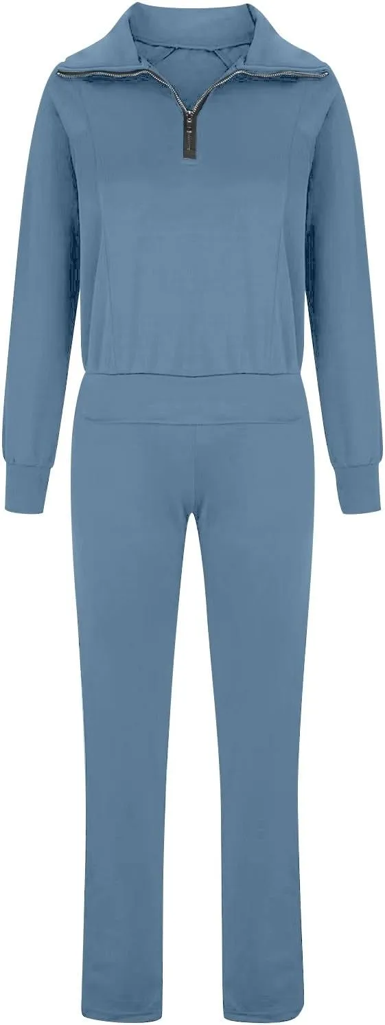 Casual 2 Piece Sportwears for Women Trendy Half Zip Sweatshirt Wide Leg Sweatpant Sets Casual Solid Color Tracksuits