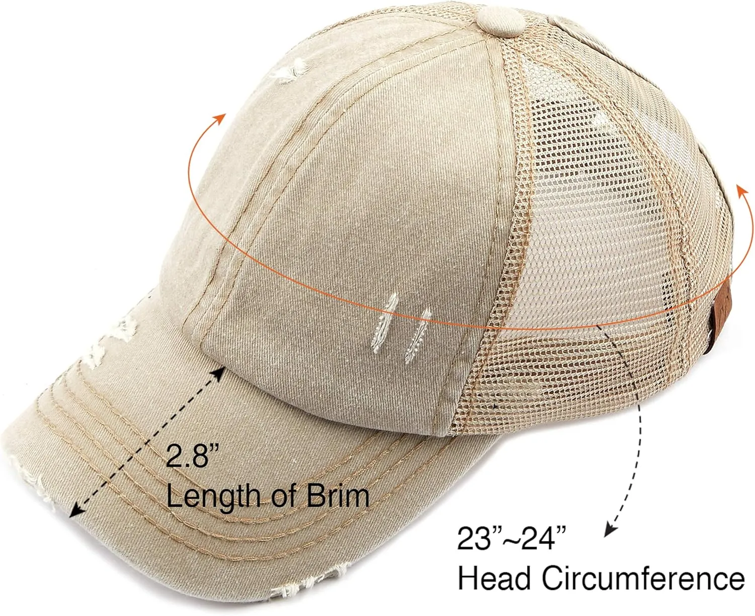 C.C Hatsandscarf Exclusives Washed Distressed Cotton Denim Ponytail Hat Adjustable Baseball Cap (BT-12) (BT-13)