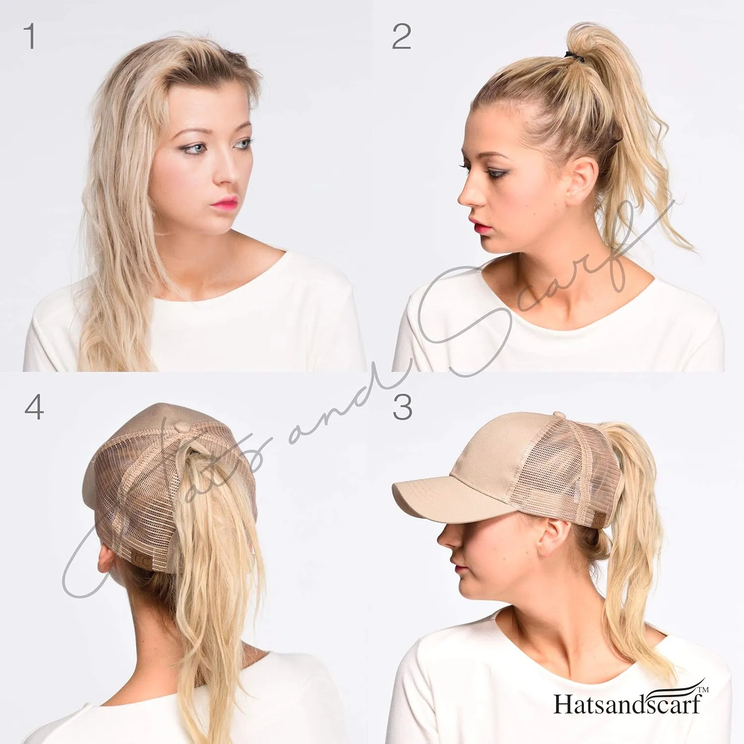 C.C Hatsandscarf Exclusives Washed Distressed Cotton Denim Ponytail Hat Adjustable Baseball Cap (BT-12) (BT-13)