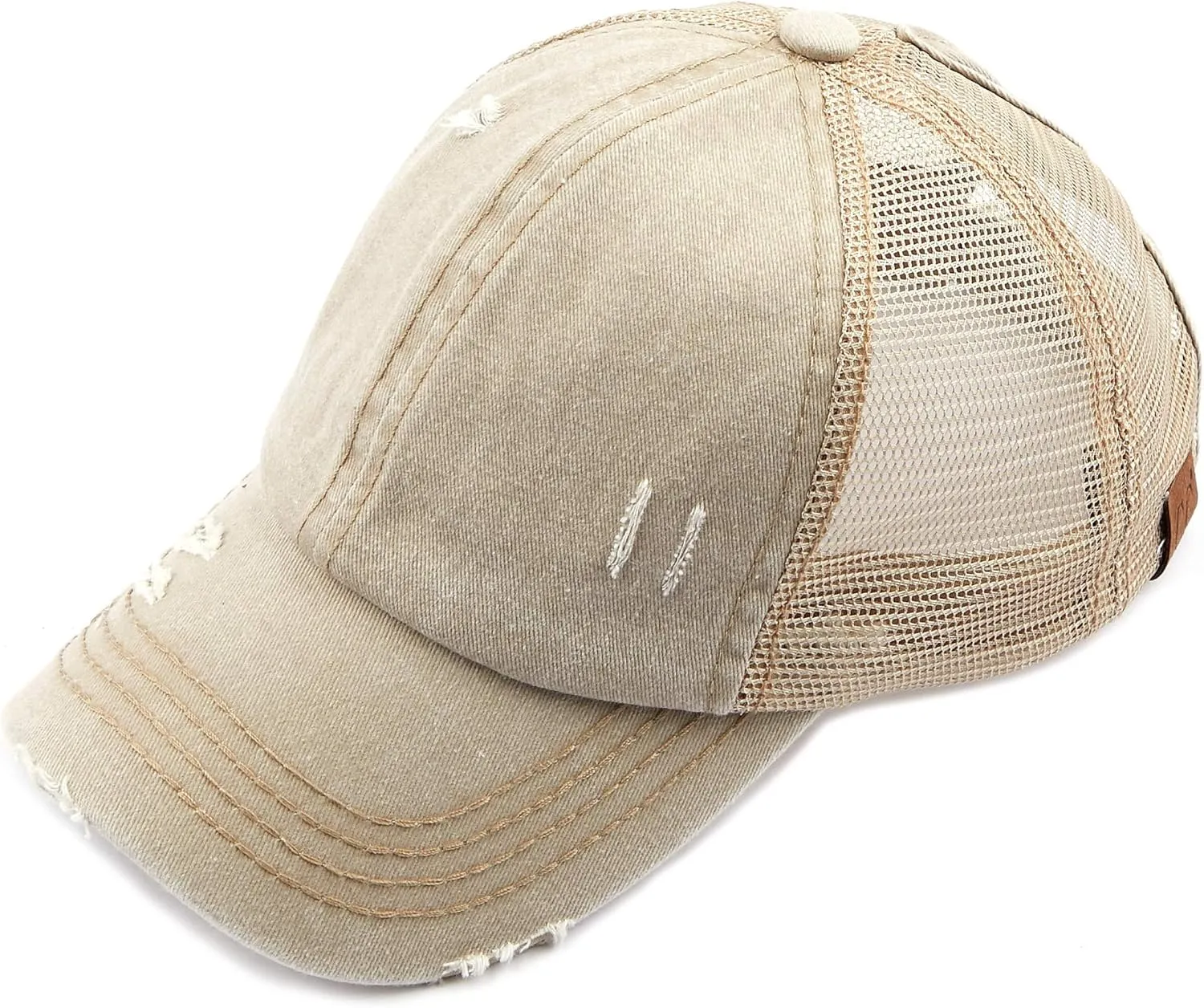 C.C Hatsandscarf Exclusives Washed Distressed Cotton Denim Ponytail Hat Adjustable Baseball Cap (BT-12) (BT-13)