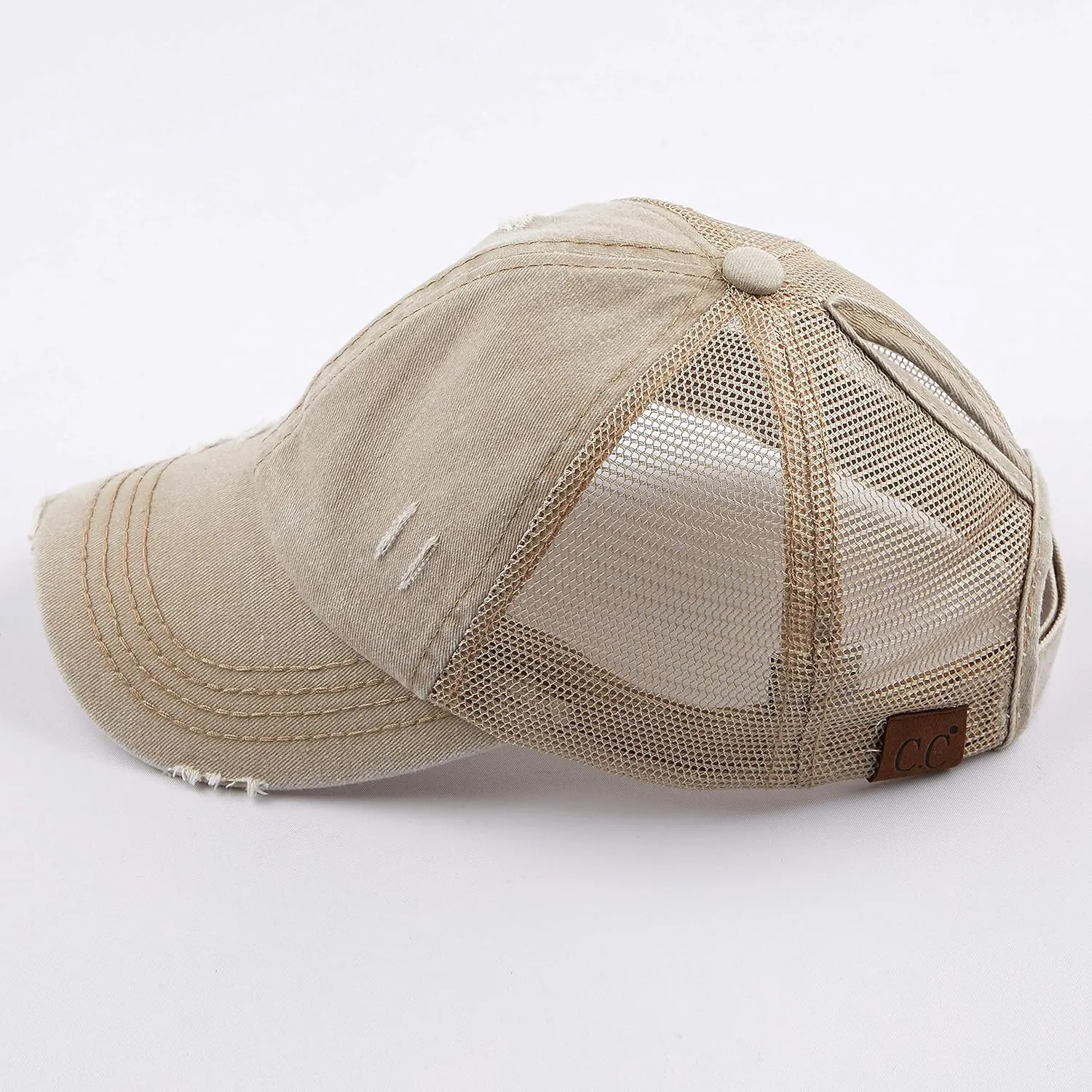 C.C Hatsandscarf Exclusives Washed Distressed Cotton Denim Ponytail Hat Adjustable Baseball Cap (BT-12) (BT-13)