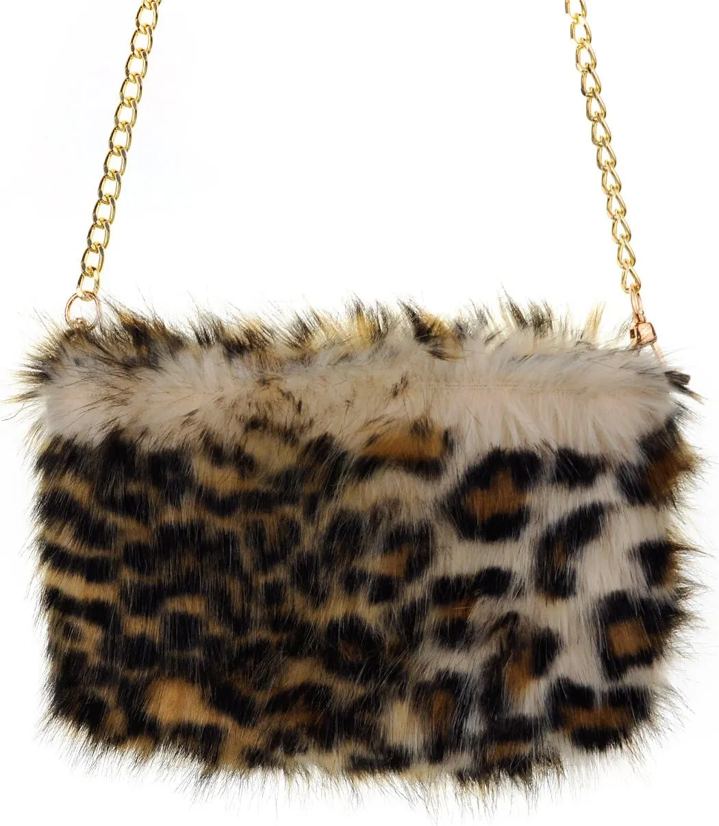 C.C Women's Evening Faux Fur Fuzzy Crossbody Shoulder Bag Clutch Purse